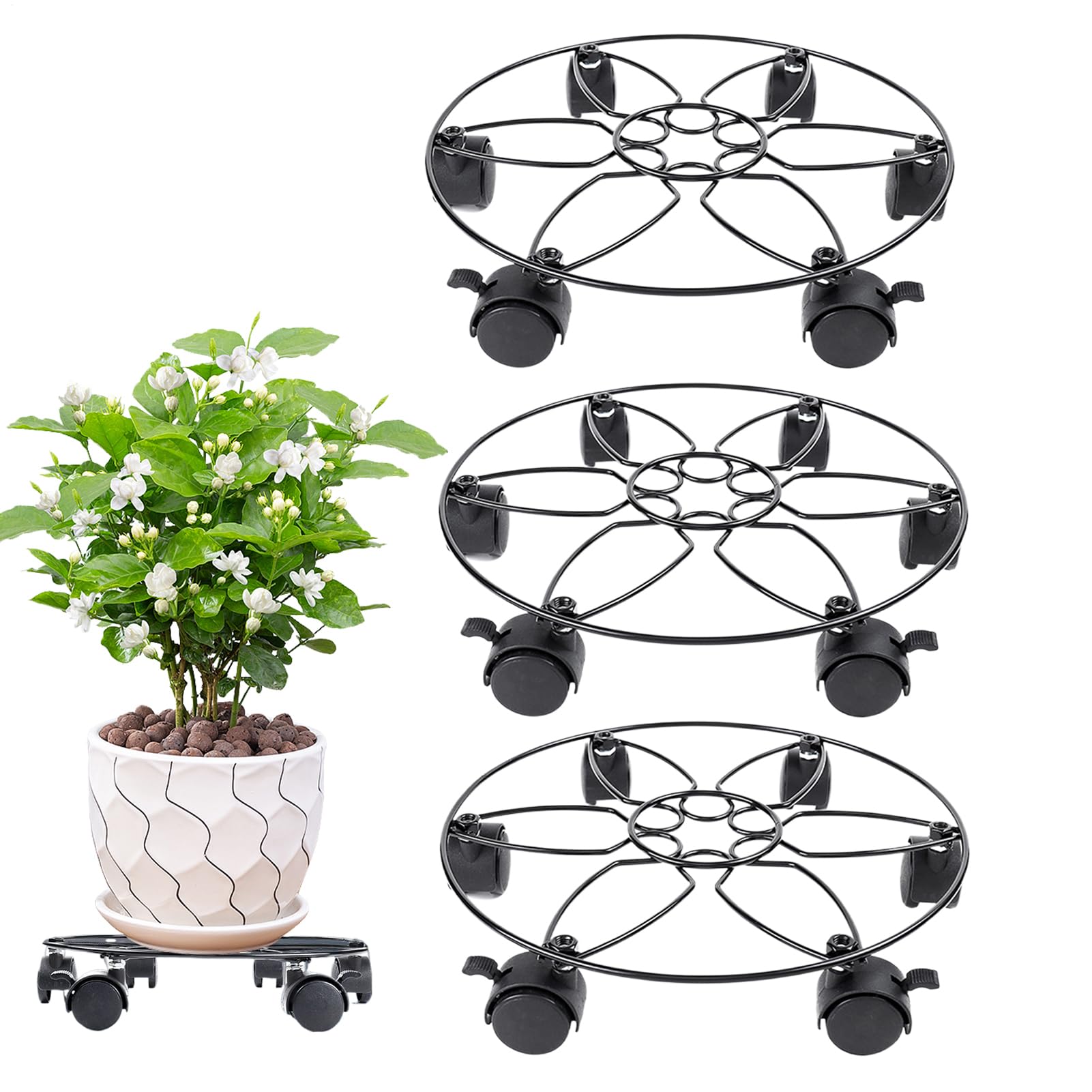 Plateau de transport pour pot de fleur en métal pour déplacer les plantes lourdes sans effort