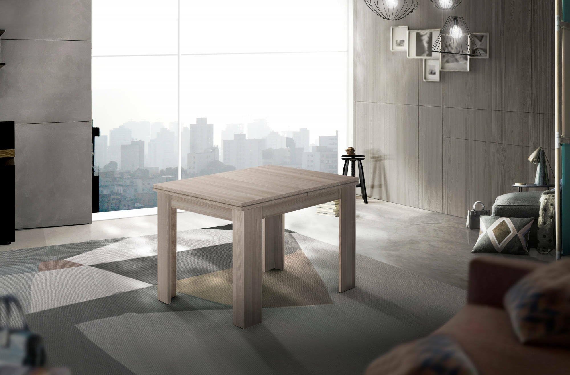 Dmora Tavolo Quadrato Estensibile Otto, 90/180h75 cm, 6/8 Posti apertura a libro, Salvaspazio per soggiorno o pranzo, In legno Rovere, Made in Italy