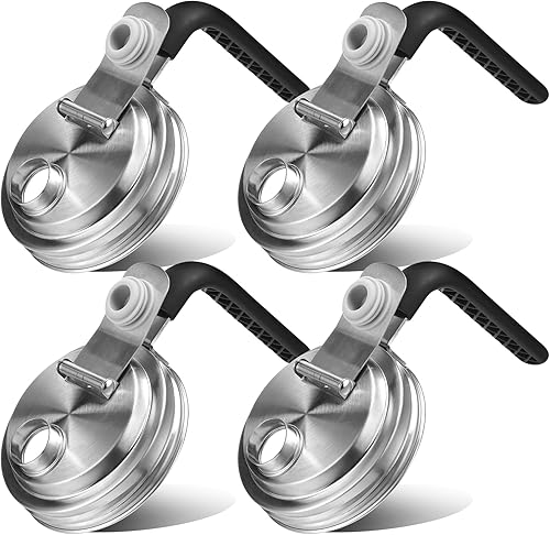 Miniatura 20 de Tapa de Pico Vertedor para Frasco Mason de Acero Inoxidable con Mango, Tapas de Pico Vertedor Abatible de Boca Ancha para Frascos Mason, Cubierta de