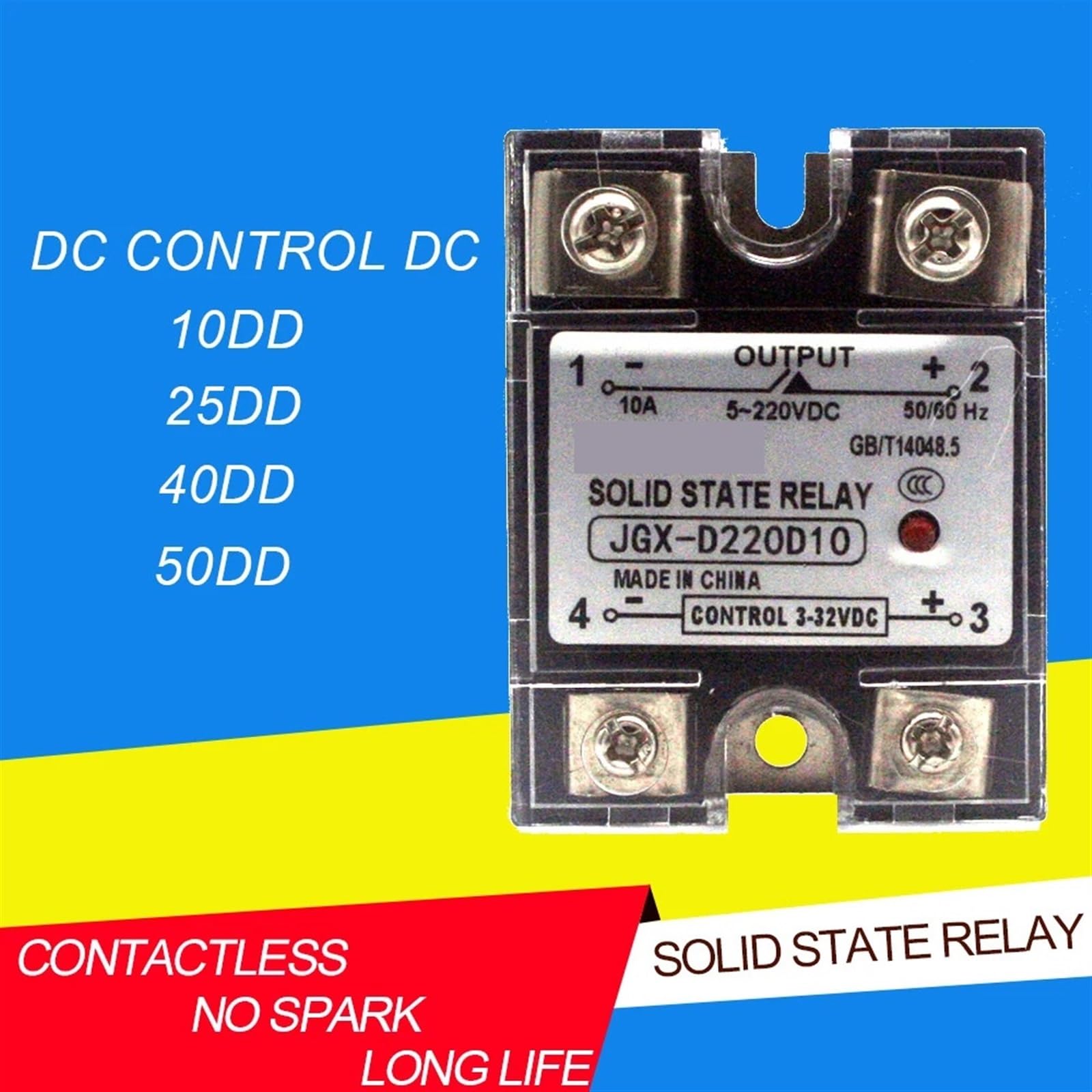 Relé de Estado sólido monofásico DC SSR controlado por CC Jgx-10 DD / 25DD / 40DD/50DD con Cubierta Antipolvo de plástico(60DD)