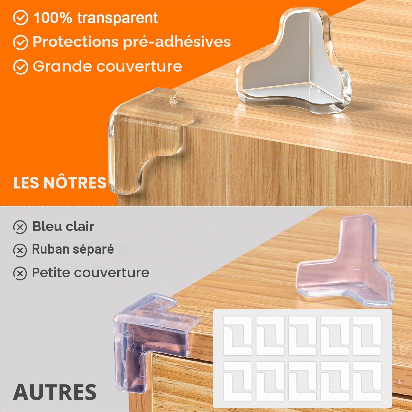 12PCS Coin de Table Protection Bebe, E-PROUSE Protection Coin de Table Transparent - Forte Adhérence - Securite Enfant Protection Angle Meuble