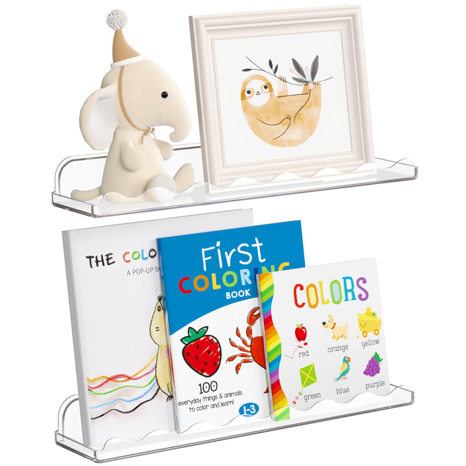 Lifewit Kunststoff Kinder Bücherregal 2er Set, 38cm Hängeregal für Wandmontage, Kinderzimmer, Bücher, Hängende Regale für Baby/Kleinkind/Kinder im Schlafzimmer, Wohnzimmer Dekoration, Transparent