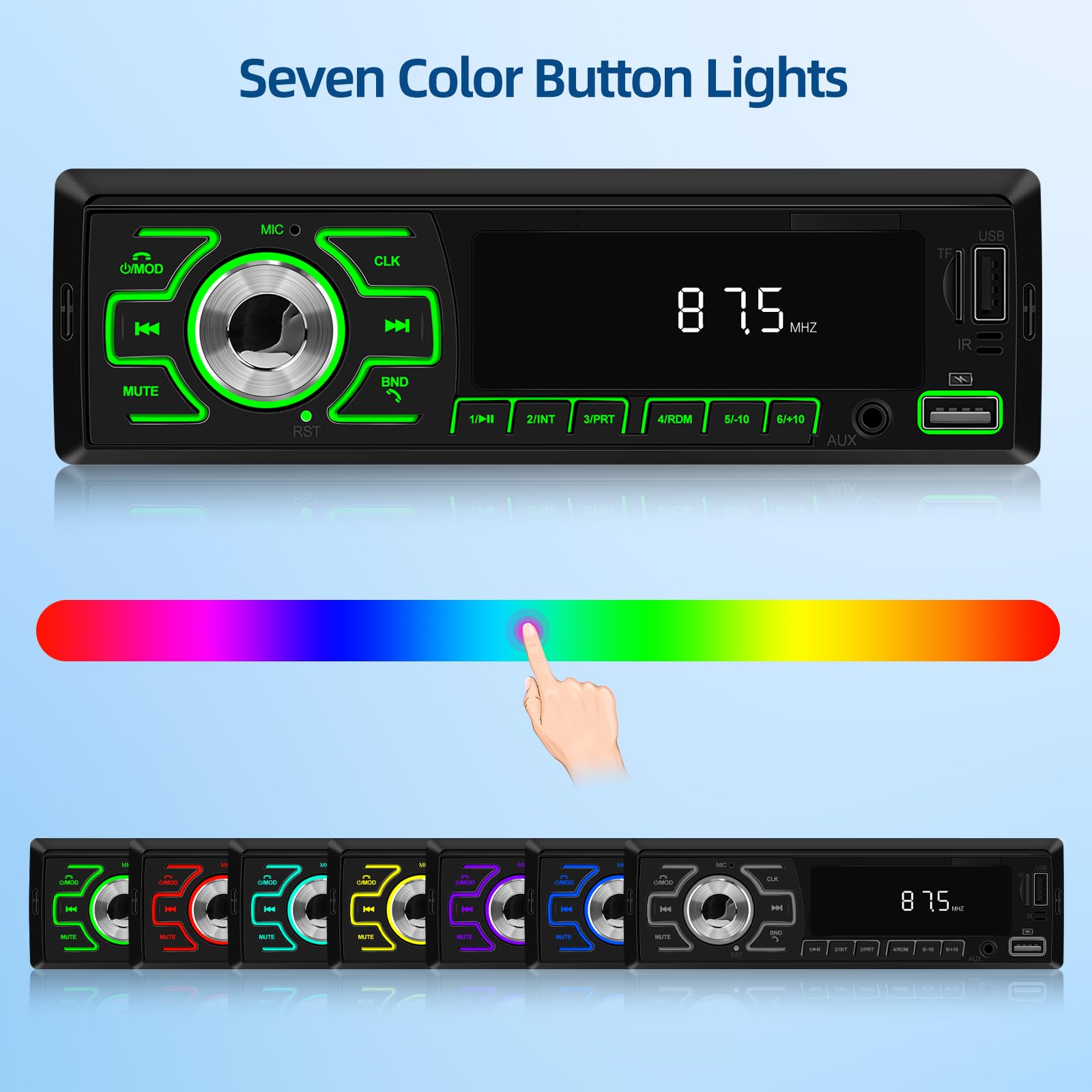 NHOPEEW 1 Din Autoradio mit Doppel Bluetooth - Radio Recevier Unterstützung FM EQ 7 Farbe Hintergrundbeleuchtung - U Disk/AUX in/TF-Karte Spielen / MP3 / WMA/WAV/FLAC