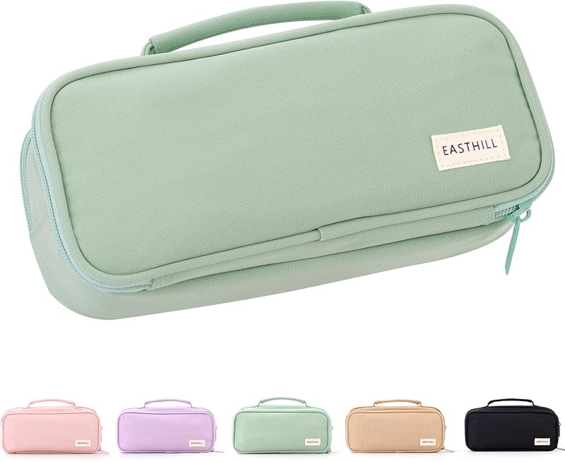 Large Capacity Pencil Case Pen Pouch Organizer Canvas Pencil Bag with Handle School Supplies for Teen Girls-Green