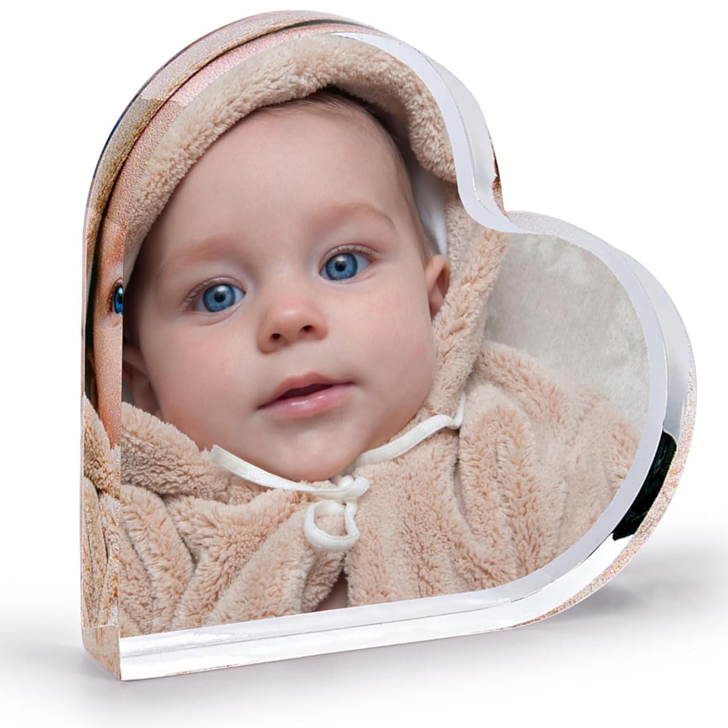 plversi Acrylic Heart Photo Block, 3.35x3.35 | 0.39" Thick | Personalized Photo Print Acrylic Decorative Signage
