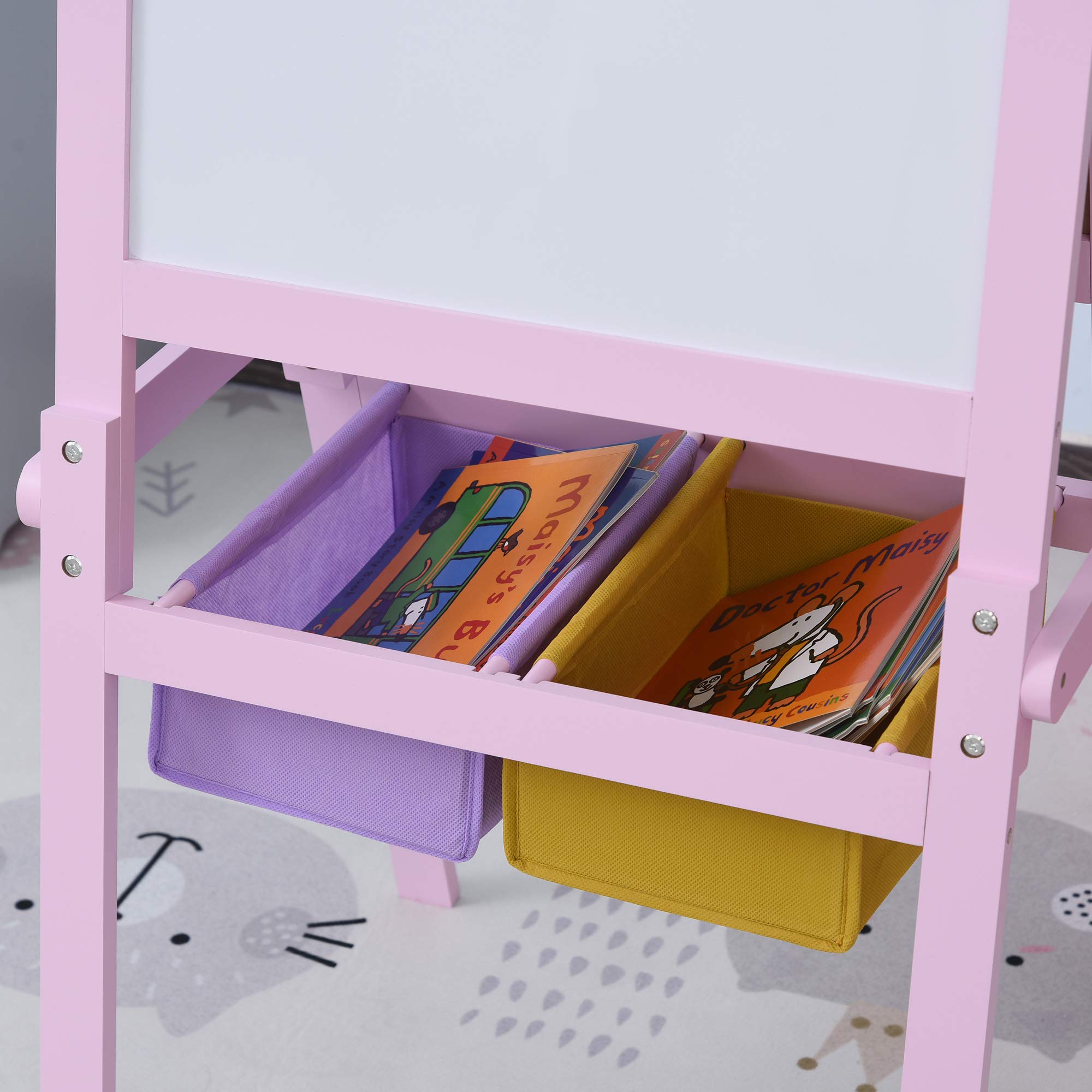 HOMCOM 3 en 1 Tableau Enfant - chevalet Enfant - Ardoise Double Face - Tableau Blanc Tableau à Craie - Rouleau Papier avec accessoires + paniers Rangement intégrés - MDF Rose