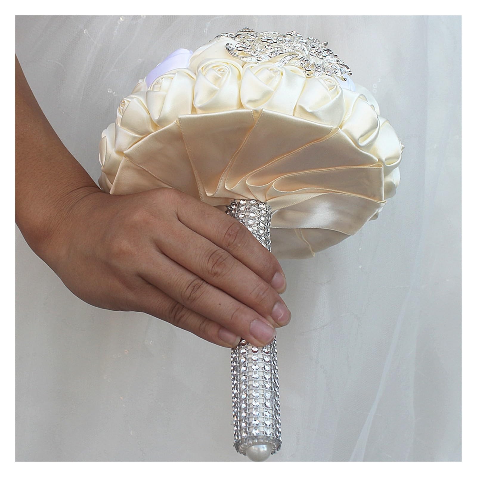 DAVBIR 100% bukiet ślubny kość słoniowa kremowy kwiat diamentowa broszka bukiet ślubny kryształowe ściegiem bukiety perfection (Color : 18cm choose color)
