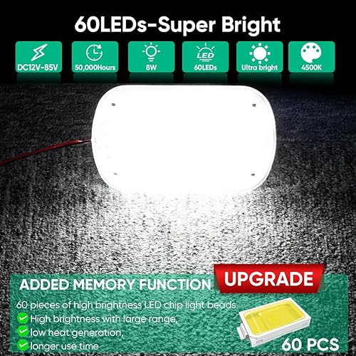 Miniatura 2 de T6 Lámpara LED de techo para caravana, paquete de 2 luces interiores de 12 voltios CC con interruptor de encendidoapagado, súper brillante, 60 leds,