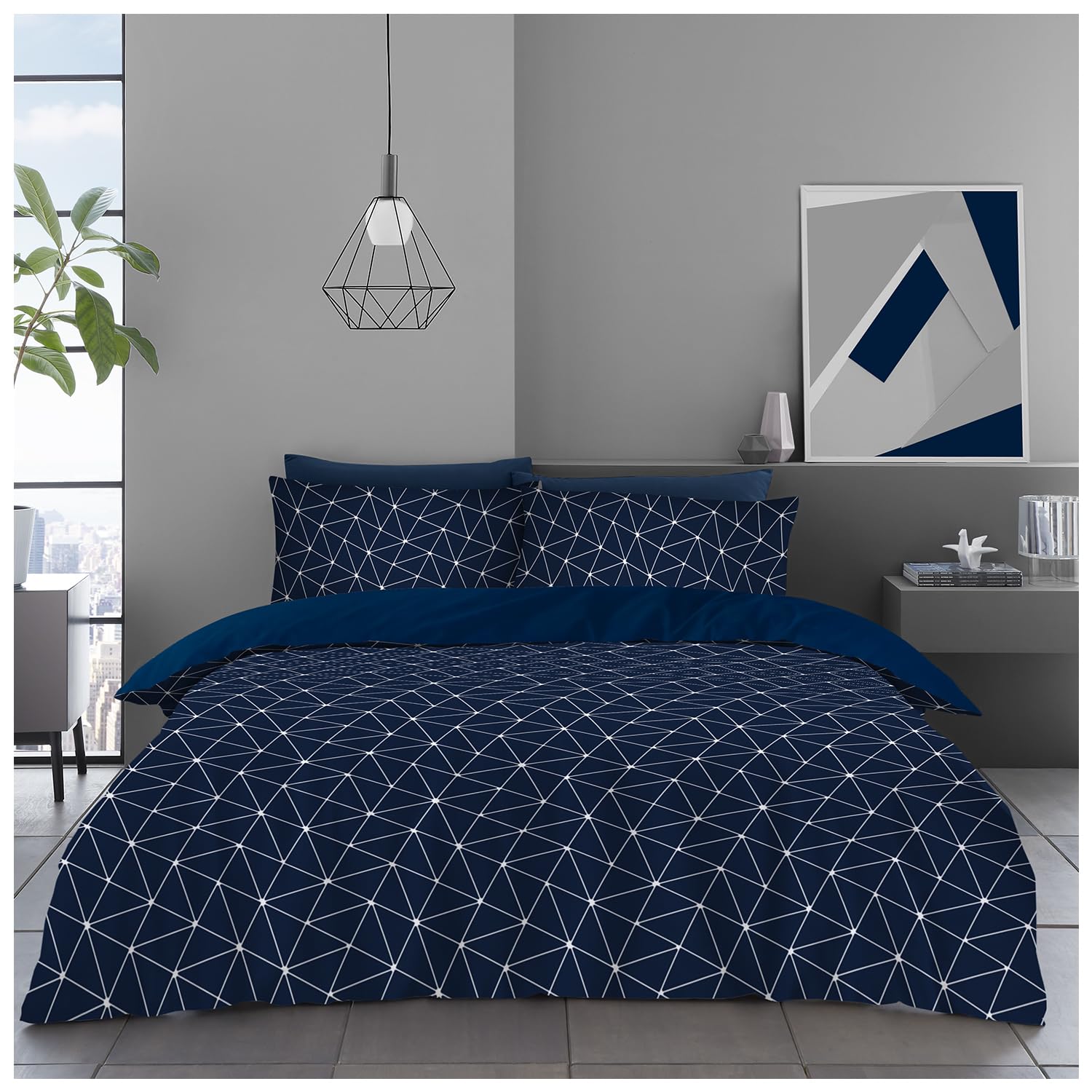 GC GAVENO CAVAILIA Geometric King Size Duvet Cover Sets - Check Bedding & Linen Set - Hypoallergenic Quilt Cover King (230x220 cm) - Washable Bed Covers