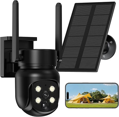 Cámara de seguridad inalámbrica 4G para exteriores con visión de 360, no necesita WiFi, SIM incluida, batería solar y de 9000 mAh, 2K, alertas PIR,