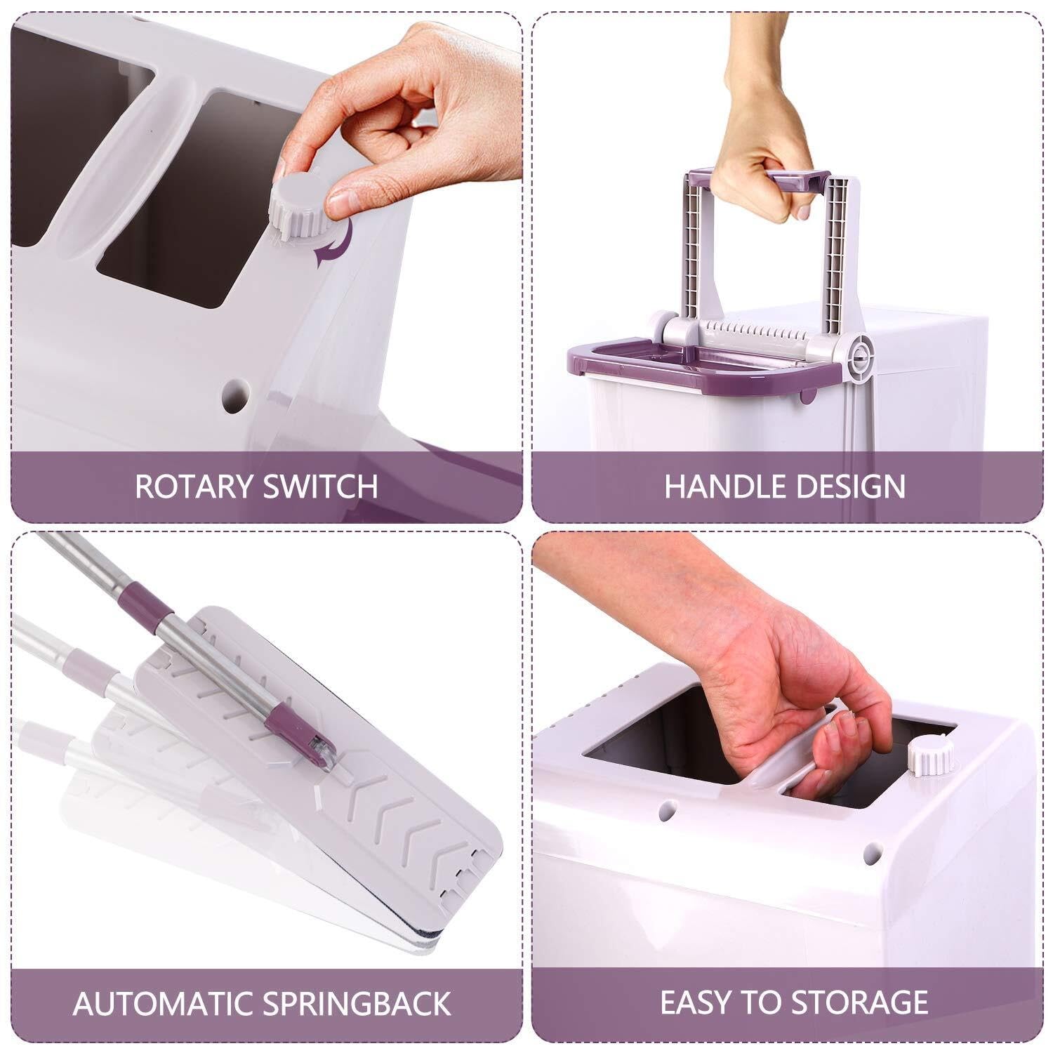 Cubo de fregona con escurridor, fregona plana manos libres y cubo que separa el agua sucia y limpia, 3 almohadillas de microfibra lavables y reutilizables