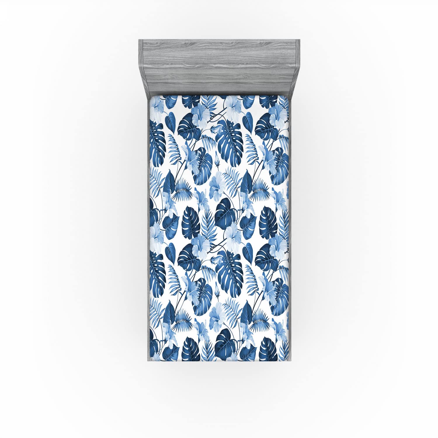 Ambesonne Hawaii 2 Pack Fitted Sheet, Arecaceae Branch Summer, Bed Cover All-Round Elastic Deep Pockets 2 Pieces, Package Contains 2 Twin Size Fitted Sheets, Soft Blue