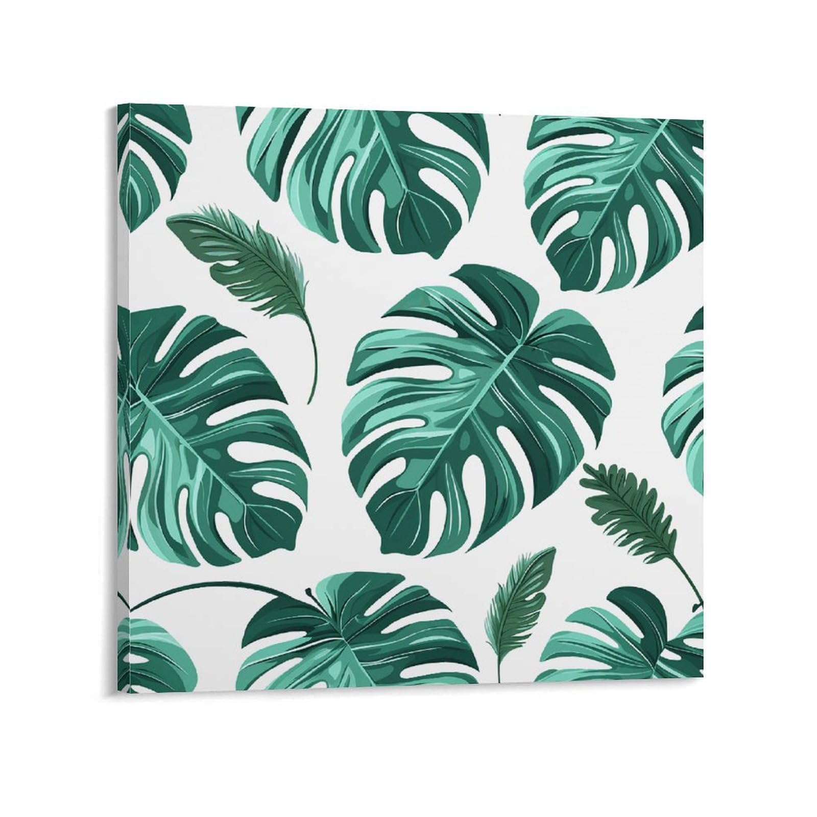 KLOPH Cyan Palm Leaves Canvas Wall Art for Living Room 08x8inch Modern Artwork Painting for Bathroom Hanging Canvas Prints Aesthetic Wallart for Bedroom Kitchen Office Wall Decor