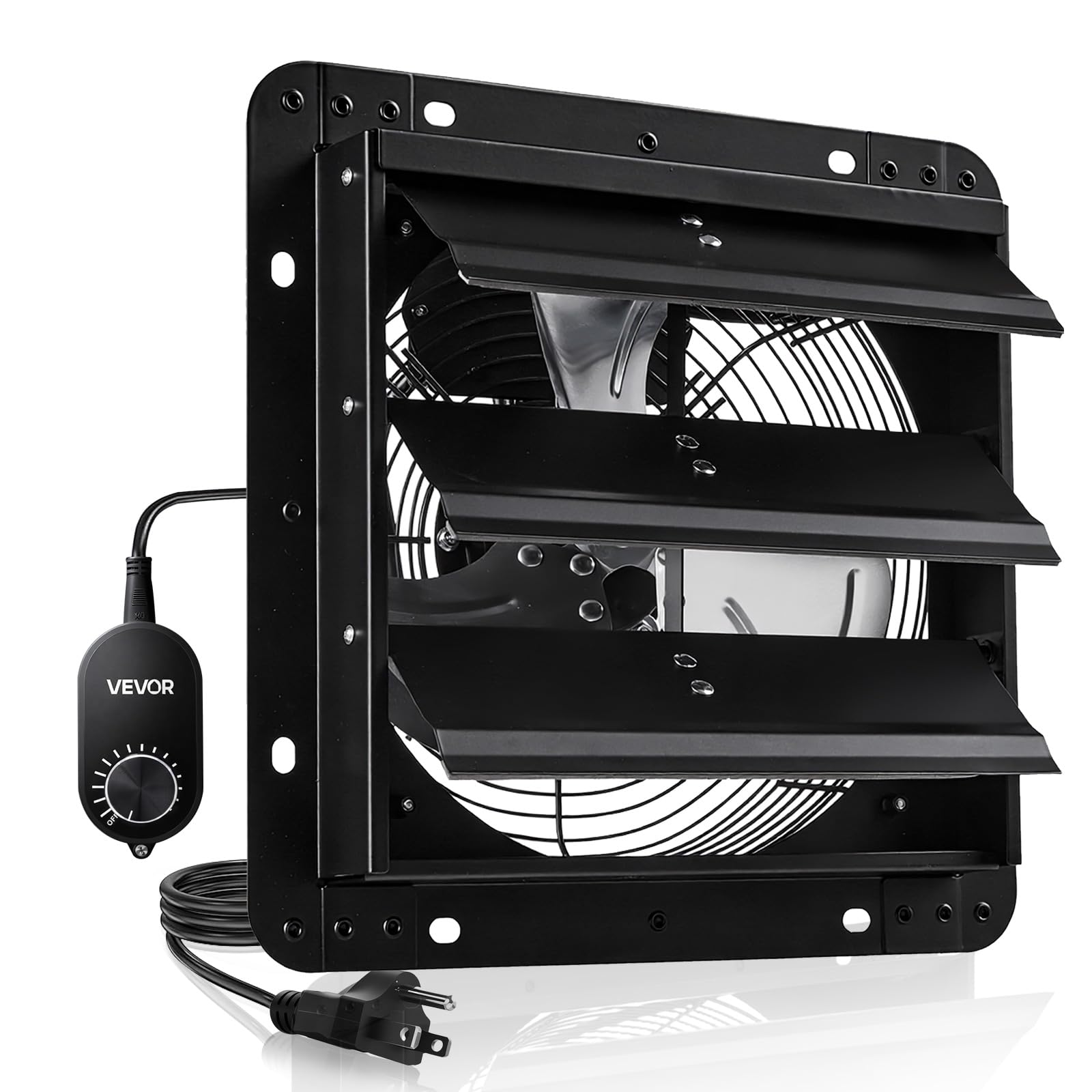 VEVOR 10 inch Shutter Exhaust Fan, Wall Mounted Attic Vent Fan with Variable Speed Controller, 900 CFM, AC Motor, Heavy-duty Steel, Low Noise for Shed, Garage, Greenhouse Ventilation Cooling