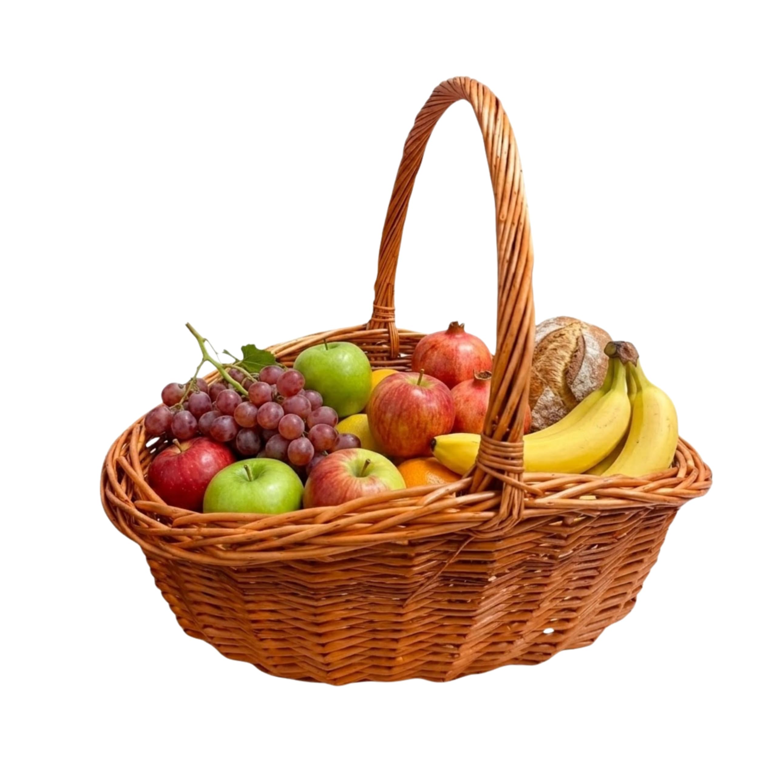 ADEPTNA Oval Wicker Shopping Basket with High Handle – Handmade Eco-Friendly Storage Basket for Home, Picnic & Gift Hampers – Durable Traditional Woven Basket (MEDIUM)