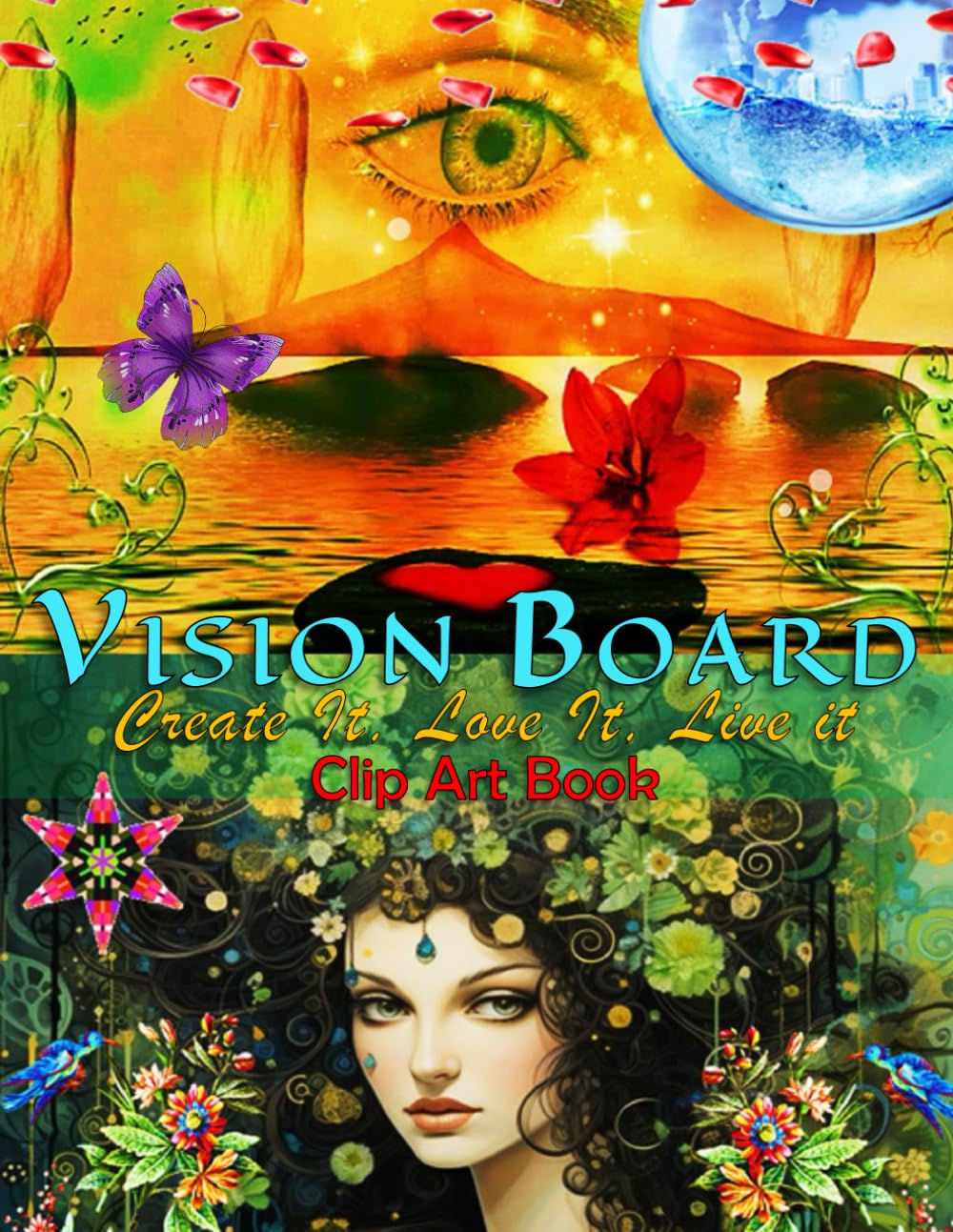 Vision board clip art livre scrapbooking avec citations loi attraction et collage pour femmes