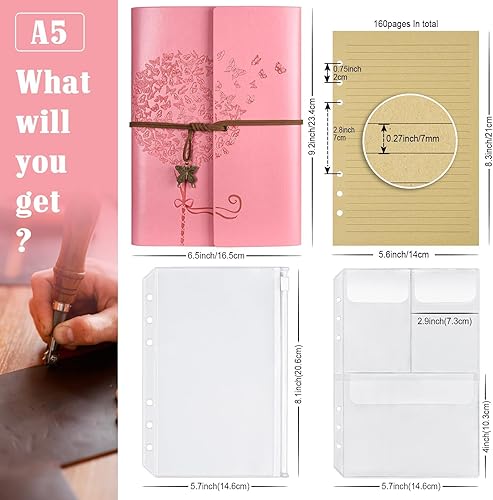 Miniatura 2 de OMEYA Cuaderno de cuero para mujeres y niñas (rosa, A5-9.3 x 6.3 pulgadas)