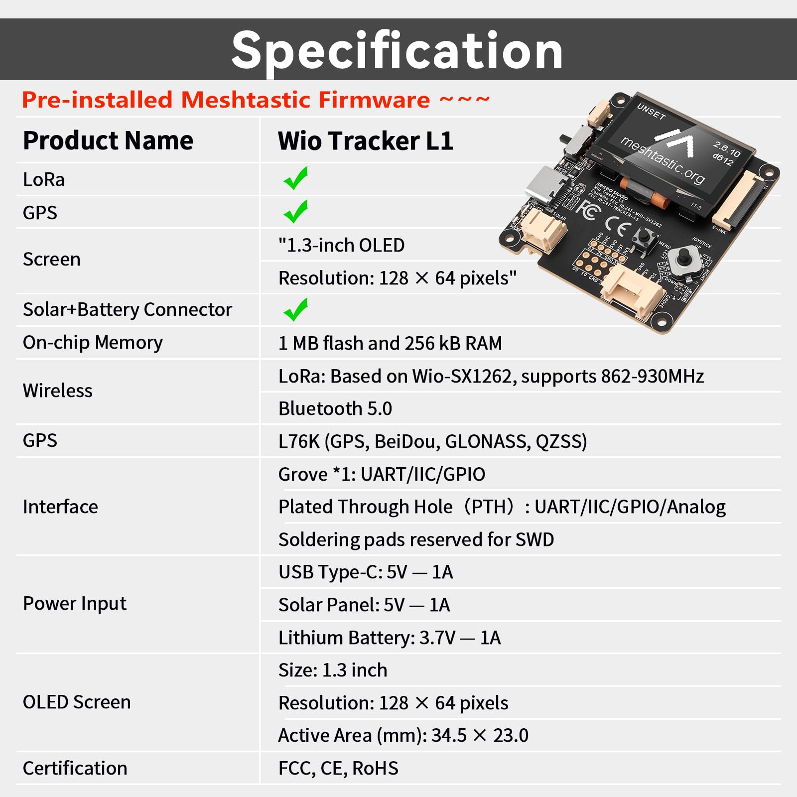Wio Tracker L1 - Set di 2 schede con batteria da 3000 mAh e alloggiamento - Wio SX1262 nRF52840 Kit modulo per Ar duino Meshtastic LoRa, Blue tooth 5.0, GPS GNSS, batteria di tipo C, ricarica solare