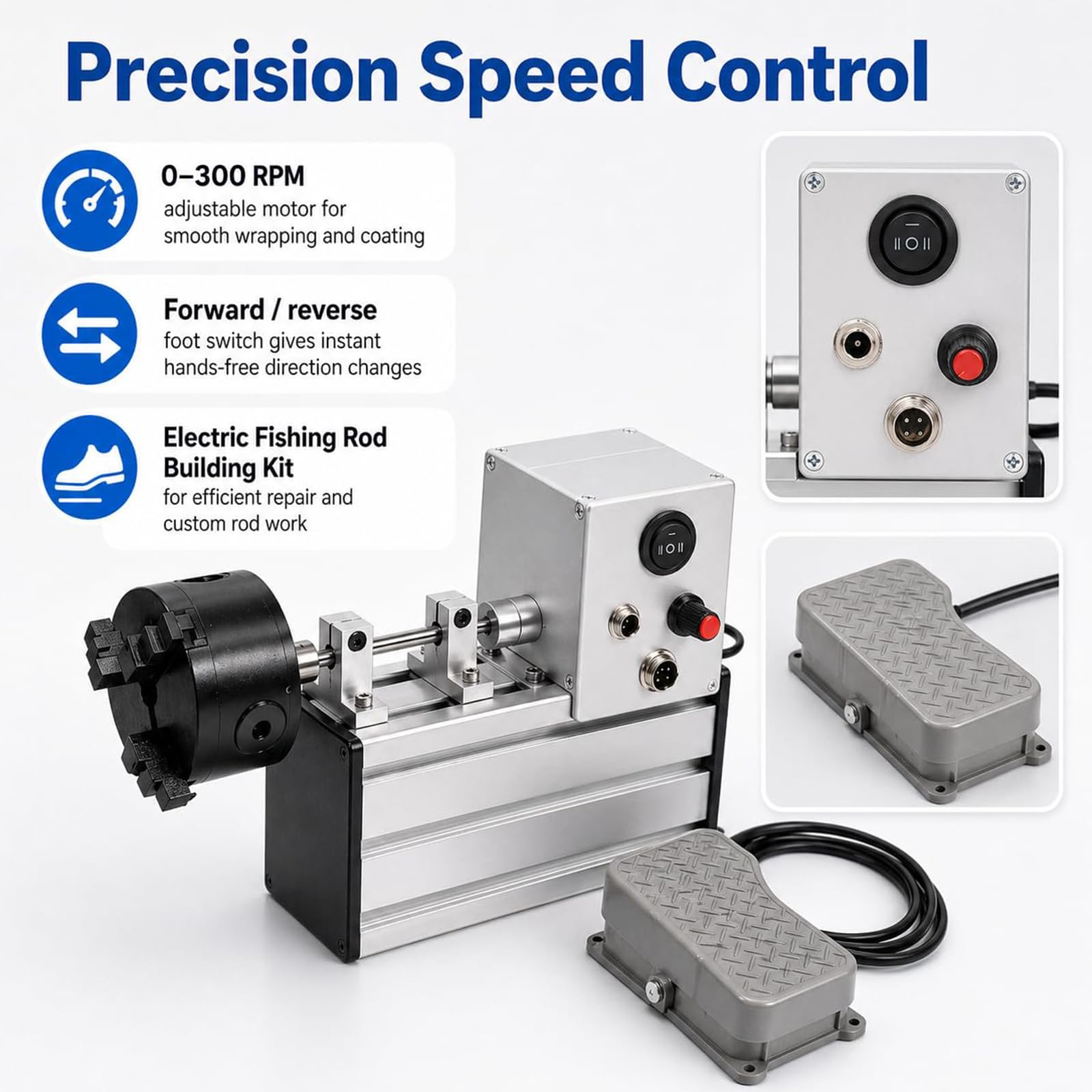 Kit Elettrico per Canne da Pesca, Avvolgitore 0–300 RPM | Pedale Avanti e Indietro, Morsetto 0–50mm, Supporti Regolabili, per Riparazione e Costruzione di Canne(gray)