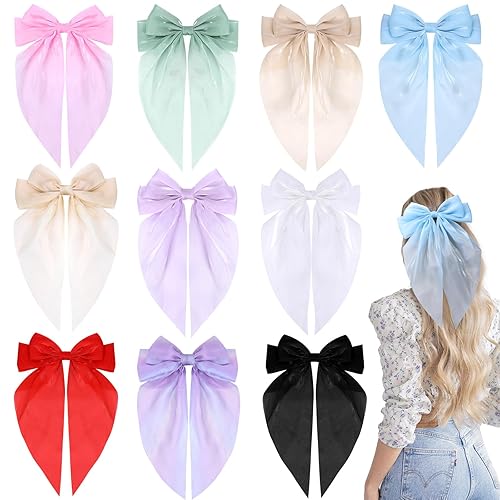 Miniatura 8 de TOKUFAGU Clip de lazo para el cabello, 10 lazos grandes para mujeres y niñas, pinzas para el cabello de 8 pulgadas, pasador de estilo francés, 10