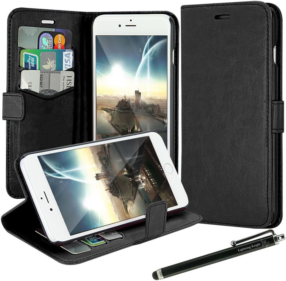 iPhone 6 Plus Case, LK [Stand Feature] iPhone 6 Plus Wallet Case, PU Leather Case Flip Cover + Screen Protector & Stylus for iPhone 6 Plus (Black)