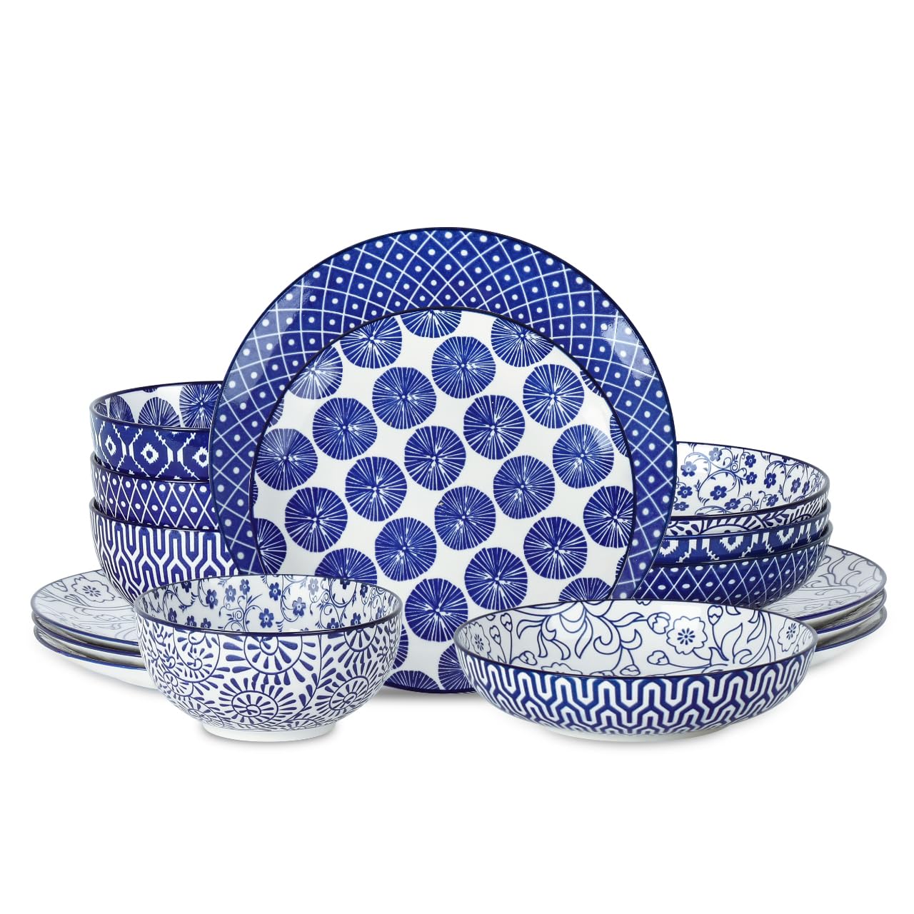 Selamica Ceramiczny zestaw naczyń obiadowych, 16-częściowy zestaw naczyń ceramicznych dla 4 osób, talerze kuchenne i miski, zestaw talerzy obiadowych do sałatek, deserów, misek na musli, talerzy do