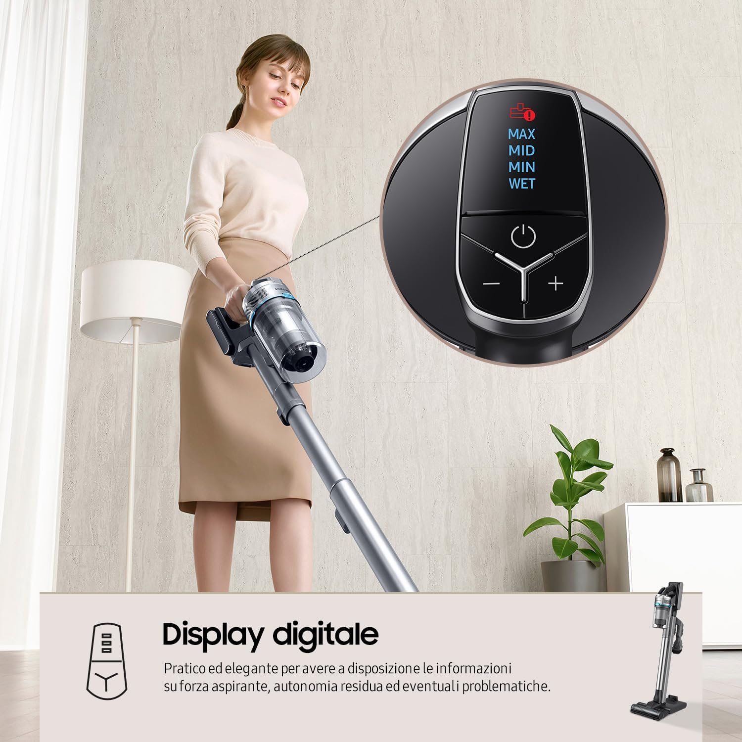 Samsung Jet 90 Pet digital display showing power modes