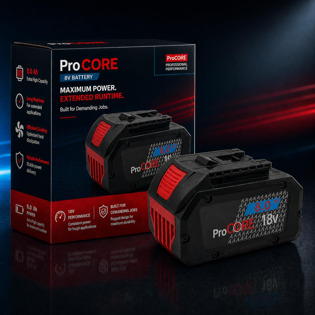 Batería de 8,0 Ah compatible con sistema Bosch Professional 18 V – Batería de repuesto de iones de litio de alto rendimiento – para dispositivos GBA/ProCORE – Larga duración y alto rendimiento