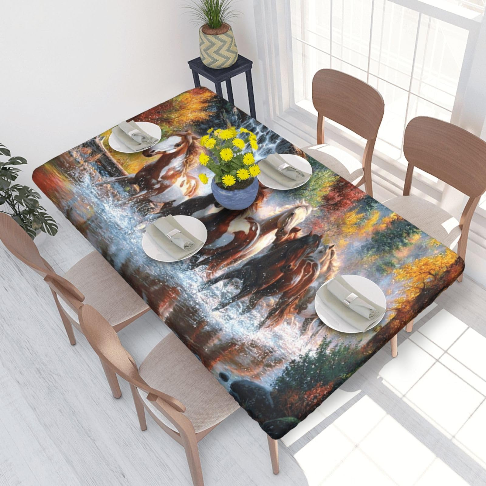 BNVSADC Horses Running Printed 4FT Tablecloth 122x76 CM Polyester Kitchen Water Resistant Table Cloth Dining Table Decoration Table Covers