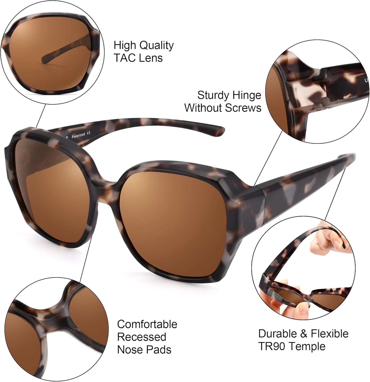 URUMQI Polarized Sunglasses Fit Over Glasses for Women, UV400 Protection Square Shades Extra Large Sun Glasses - Image 5