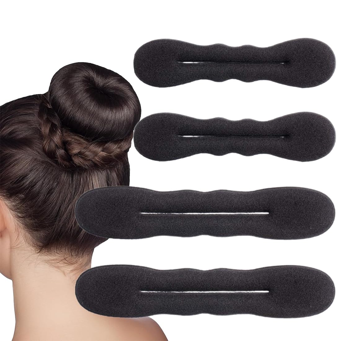 4 Stück Haare Frisuren Set, Haardreher, Dutt Maker, Bun Maker Magic Hair, Schwammdreher, Haarbonut, Haarknotenmacher Haar Styling Donut Brötchen, Dreher für Frauen und Mädchen (2 Groß + 2 Klein)