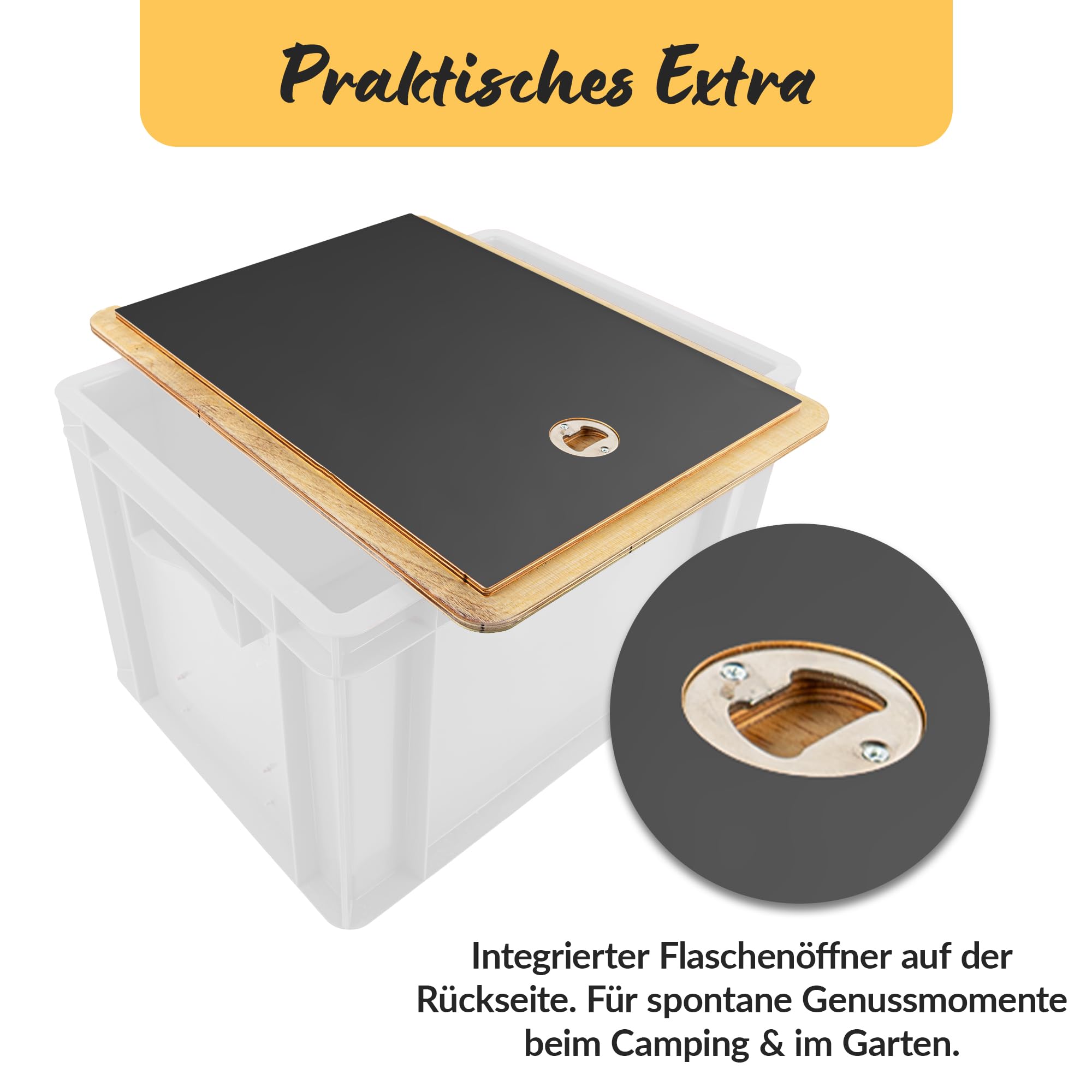 KYOOB Eurobox-Auflage 40x30 cm – multifunktionale Tischplatte & Sitzfläche - Weiß | Abdeckung für Euroboxen mit integriertem Flaschenöffner | leicht, stabil & ideal für Camping & Outdoor