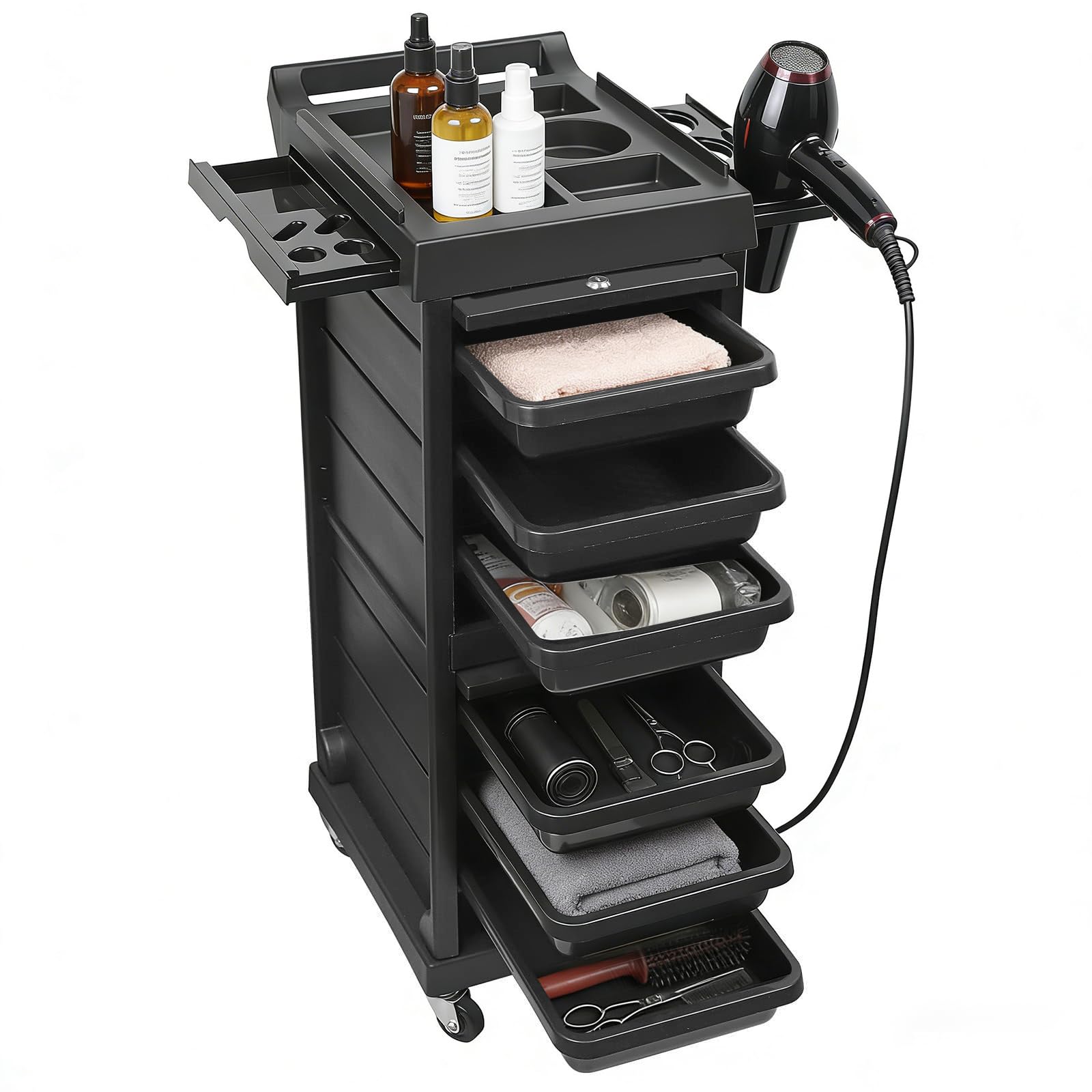 KOROKOM Chariot de beauté salon 6 niveaux rangement coiffure armoire organisateur multi-tiroir meuble autoportant 4 roues universelles