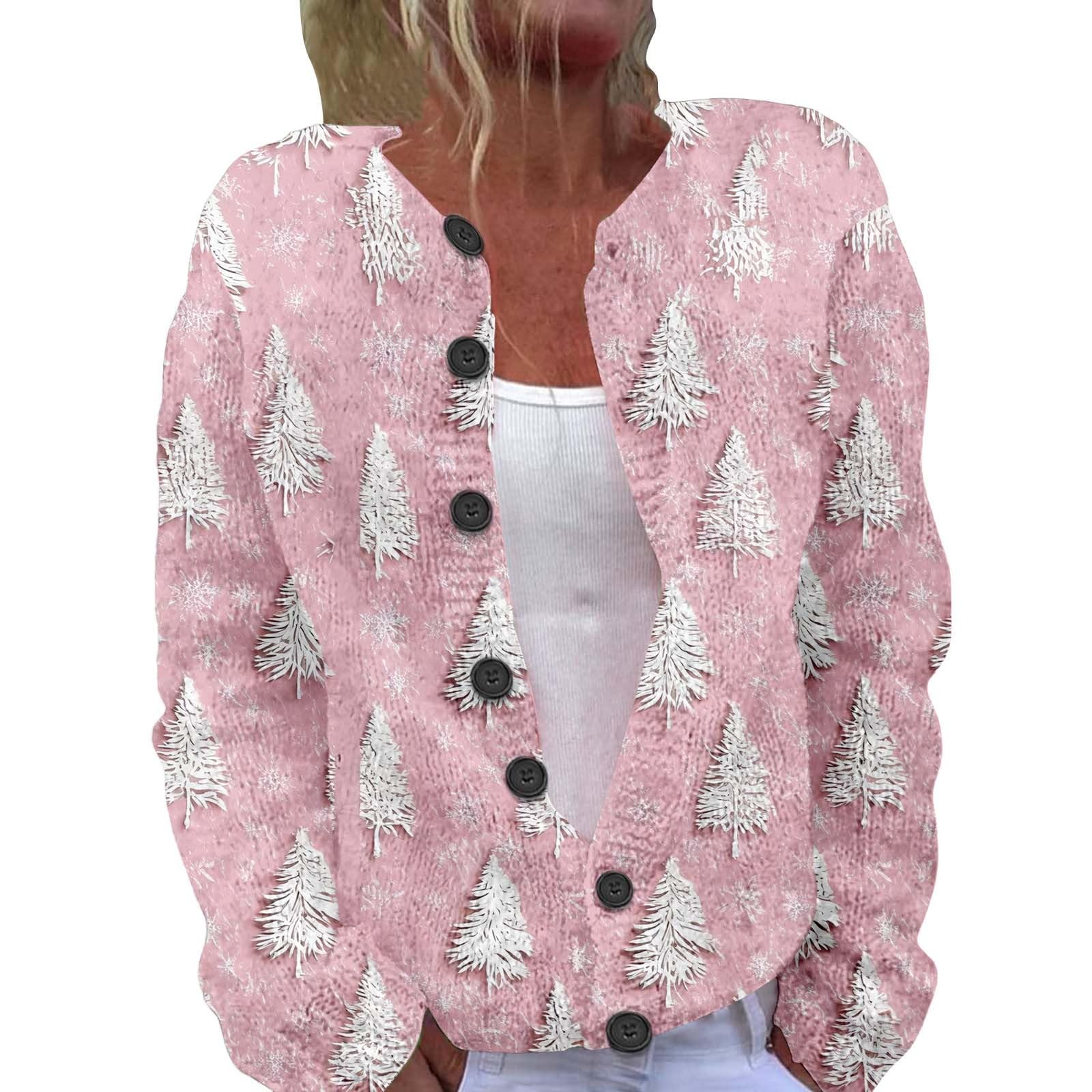Christmas Cardigan Sweaters for Women 2025 Funny Xmas Printed Open Front Button Down Jacket Winter Knitted Coat