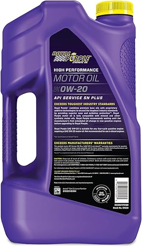 Miniatura 2 de Royal Purple ROY51020 Aceite sintético de motor de alto rendimiento SAE 0W-20 con licencia API, 5 cuartos de galón.