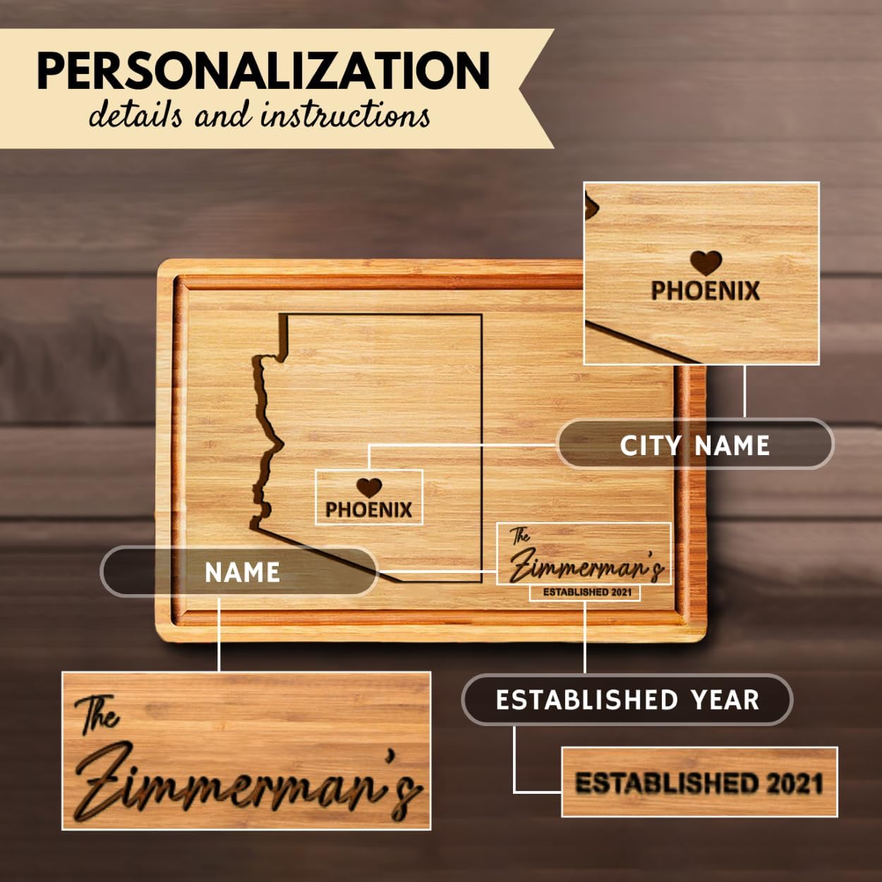 Arizona Cutting Board Personalized, Bamboo State Cutting Boards, Arizona Themed Gifts and Souvenirs, Arizon Home Decor Cutting Board - Image 6