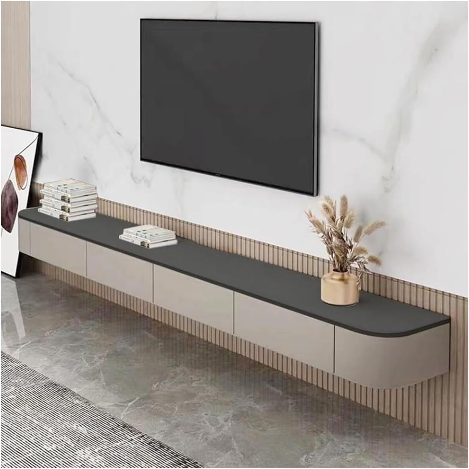 Floating Tv Cabinet for Wall White Mueble Flotante para Tv Floating Entertainment Center Modern Tv Shelf Stands,Luxury Floating TV Stand - Wall Mounted, Solid Wood, Easy Wiring Organization,