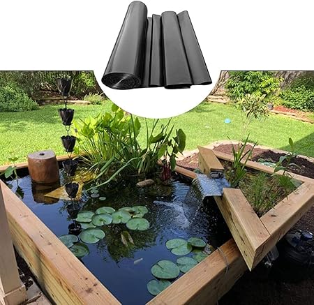 Image WHFTD Black HDPE Pond Lining Impermeable Pond Membrane Pond Liner, 0.3Mm Tear Resistant Thickening Rubber Pond Liner,9 * 10m