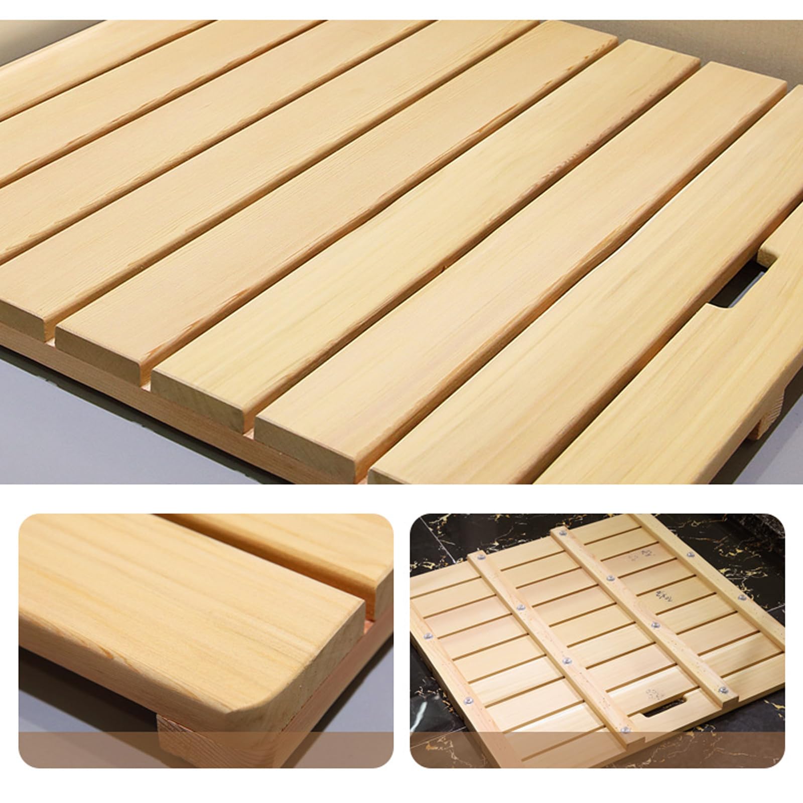 Alfombrilla de Baño de Bambú Antideslizante para Cuarto de Ducha Personalizada,Alfombra de Baño de Madera Rectangular,Tarima de Ducha Impermeable,con Asas y Pies Antideslizantes (45x45cm/18x18in)