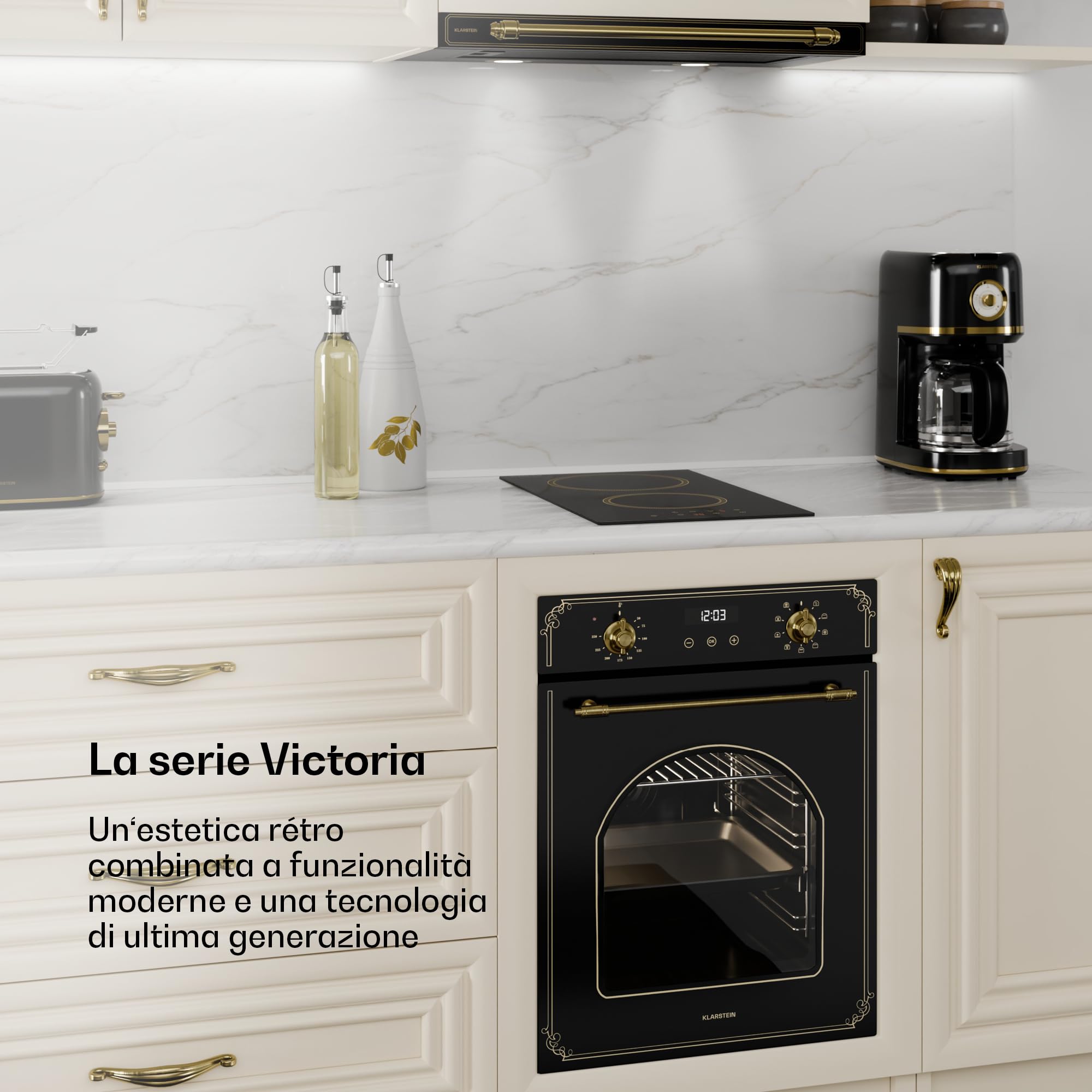 Klarstein Victoria Piano Cottura Vetroceramica 2 Fuochi - 30 cm, Design Retrò, 3000 W, Touch Slider, 9 Livelli, Timer & Blocco Bambini, Piano Cottura Elettrico Compatto per Cucina