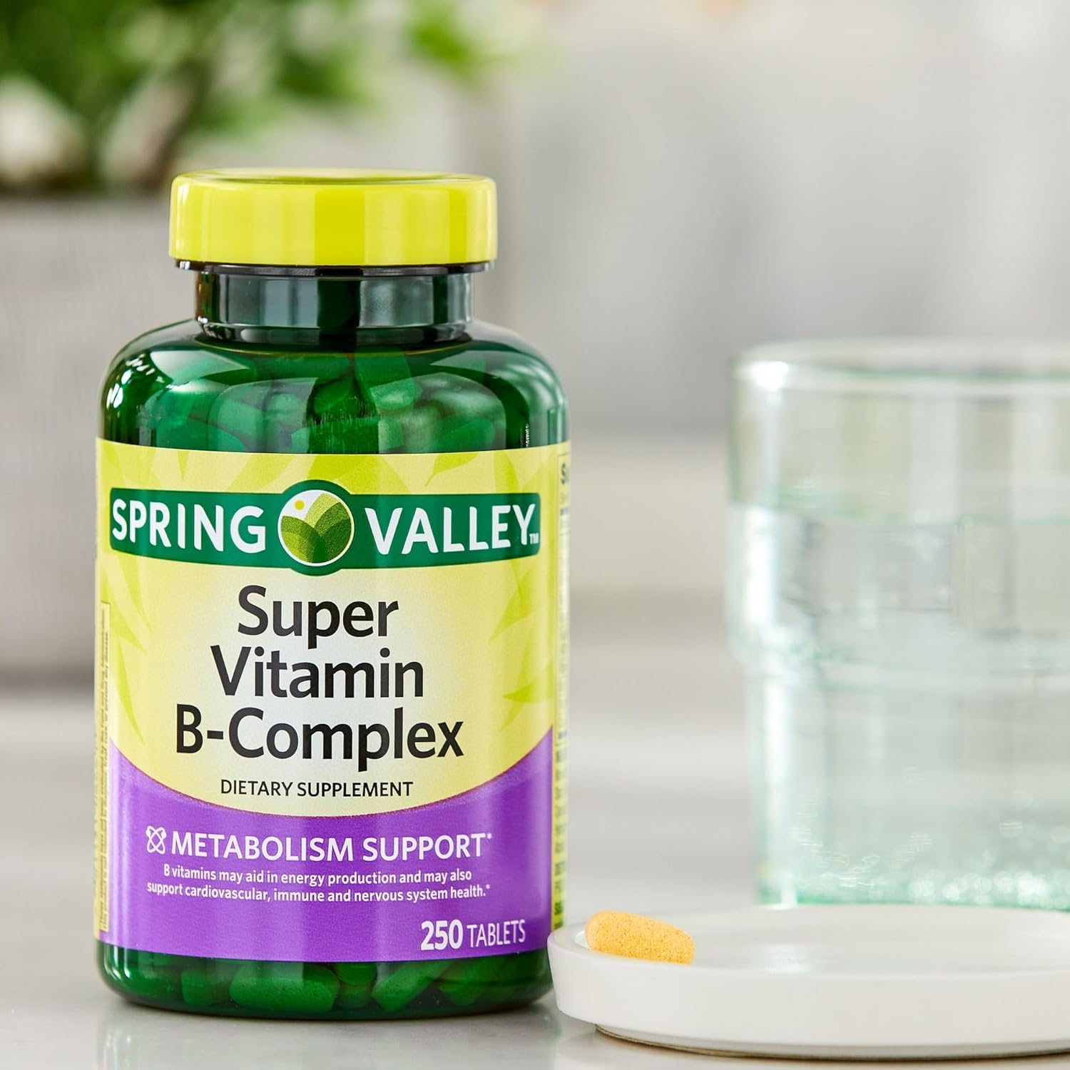Spring Valley Super Vitamin B Complex Calcium Carbonate, Ascorbic Acid 250 Tablets - Set by Basket Goods