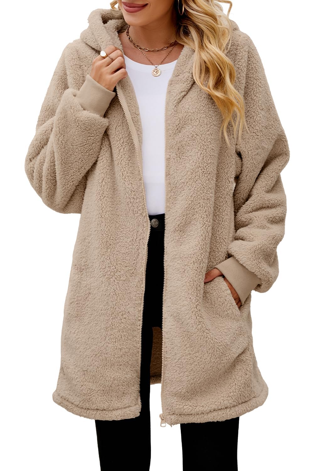 ReachMe Women's Oversized Sherpa Jacket Zip Up Fleece Hoodie