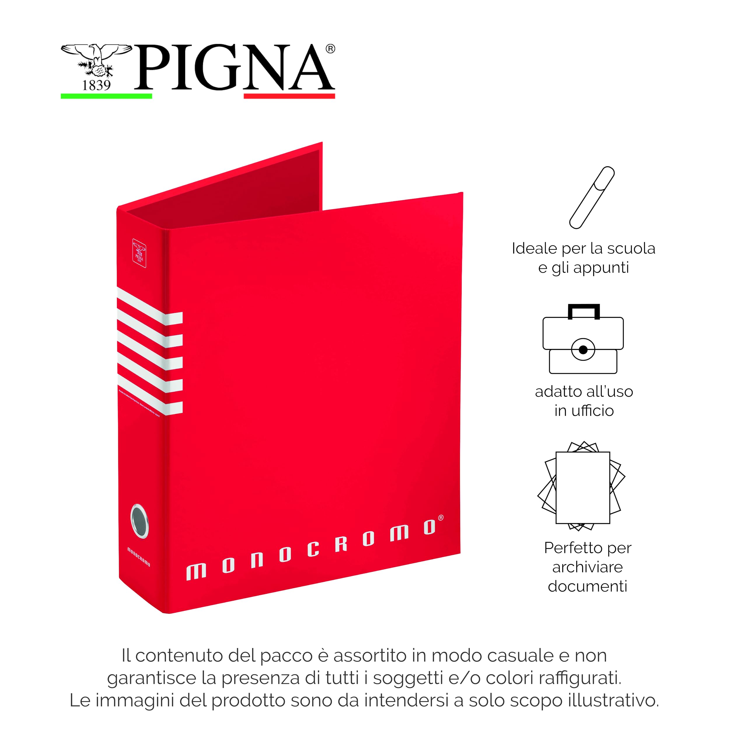 Pigna, Registratore Dorso 8 Monocromo, Elegante e Professionale, Ideale per Ufficio e Studio, con custodia, f.to 28,5x33,5x8 cm, Scatola da 12 pezzi