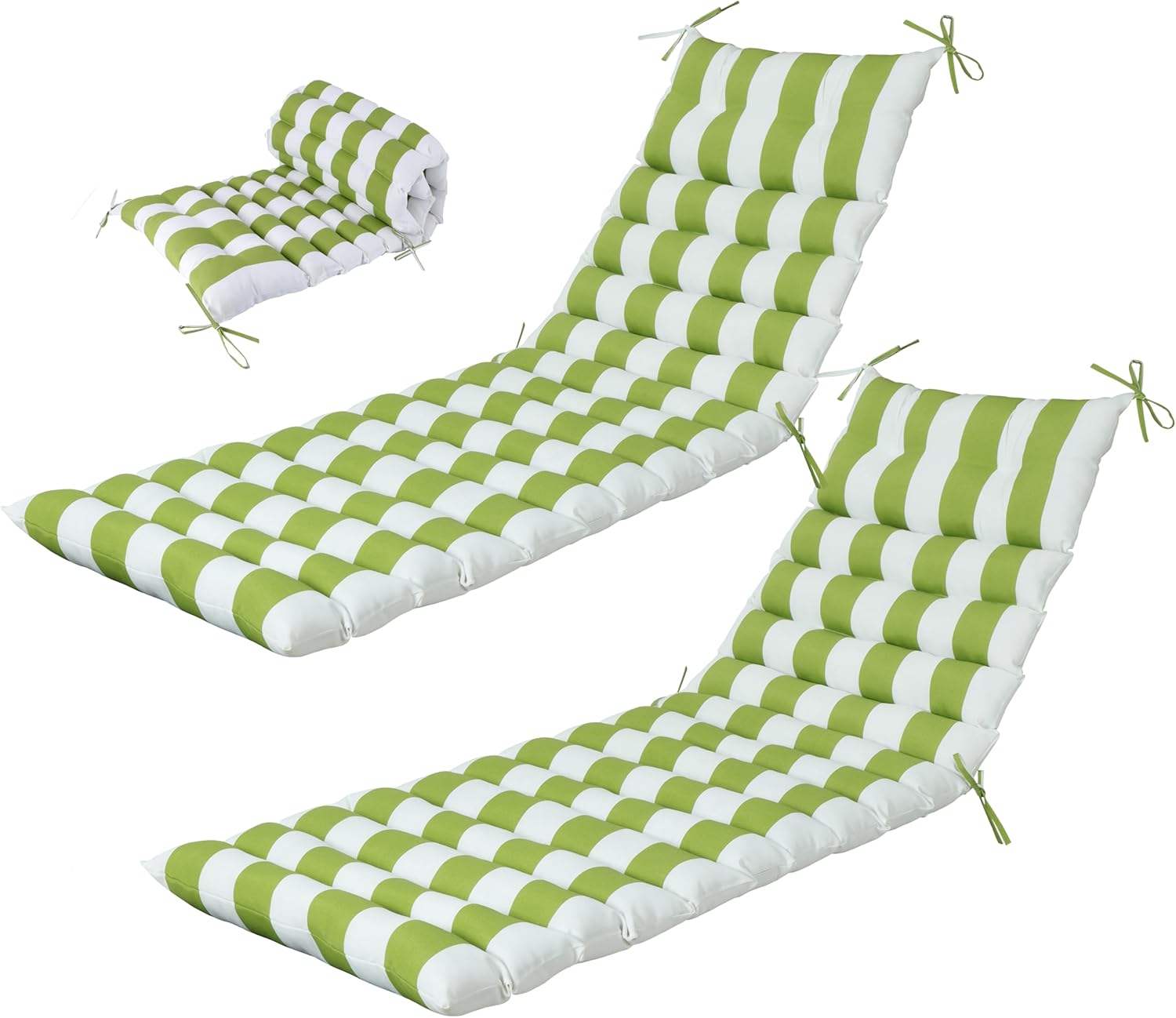 Chaise Lounge Cushions Outdoor Waterproof,Lounge Chair Cushion for Outdoor Furniture, Patio Foldable Chaise Cushions for Garden Pool 76 * 23inch (Green White Stripe, Wide 76 * 23) Wide 76*23 Green White Stripe