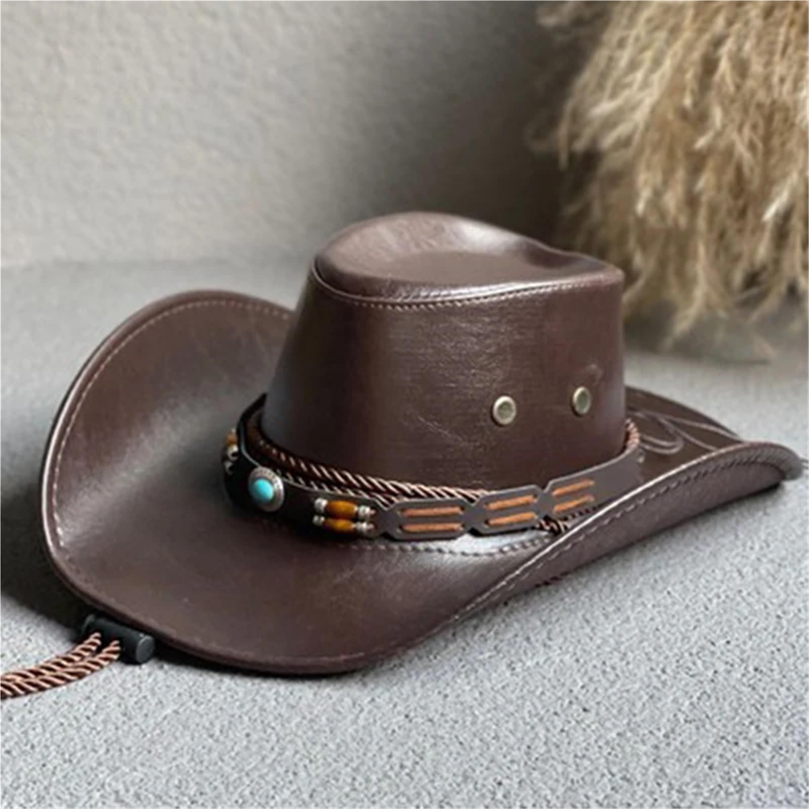 Cappello Cowboy Cappelli da Cowboy in Pelle PU for Donna Uomo Cappelli Vintage da Gentiluomo Cappellino da Jazz Cowgirl