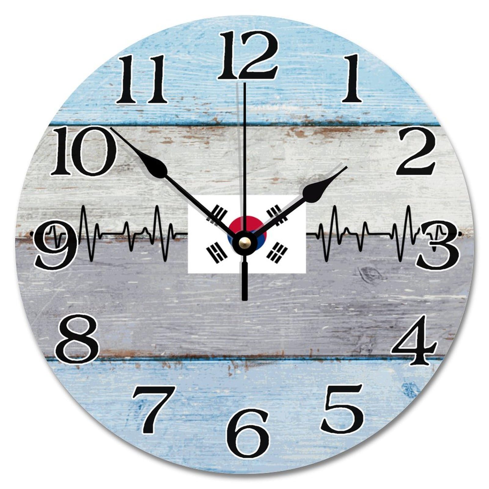 Horloge murale en bois et drapeau sud-coréen, cadeau pour salon