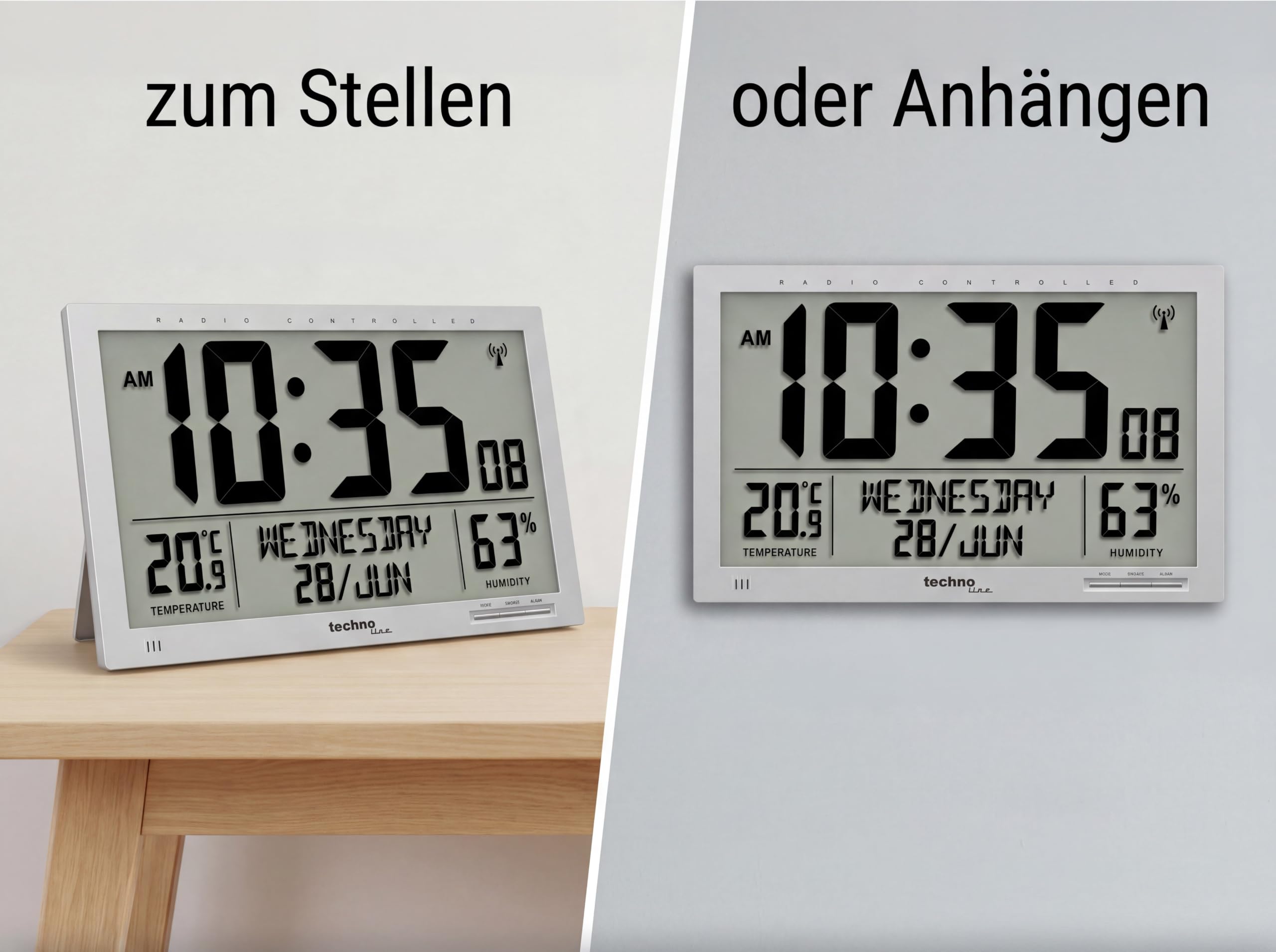 Technoline WS 8013 - Digitale, Moderne Designer XL Funkwanduhr, schlanker Rahmen,