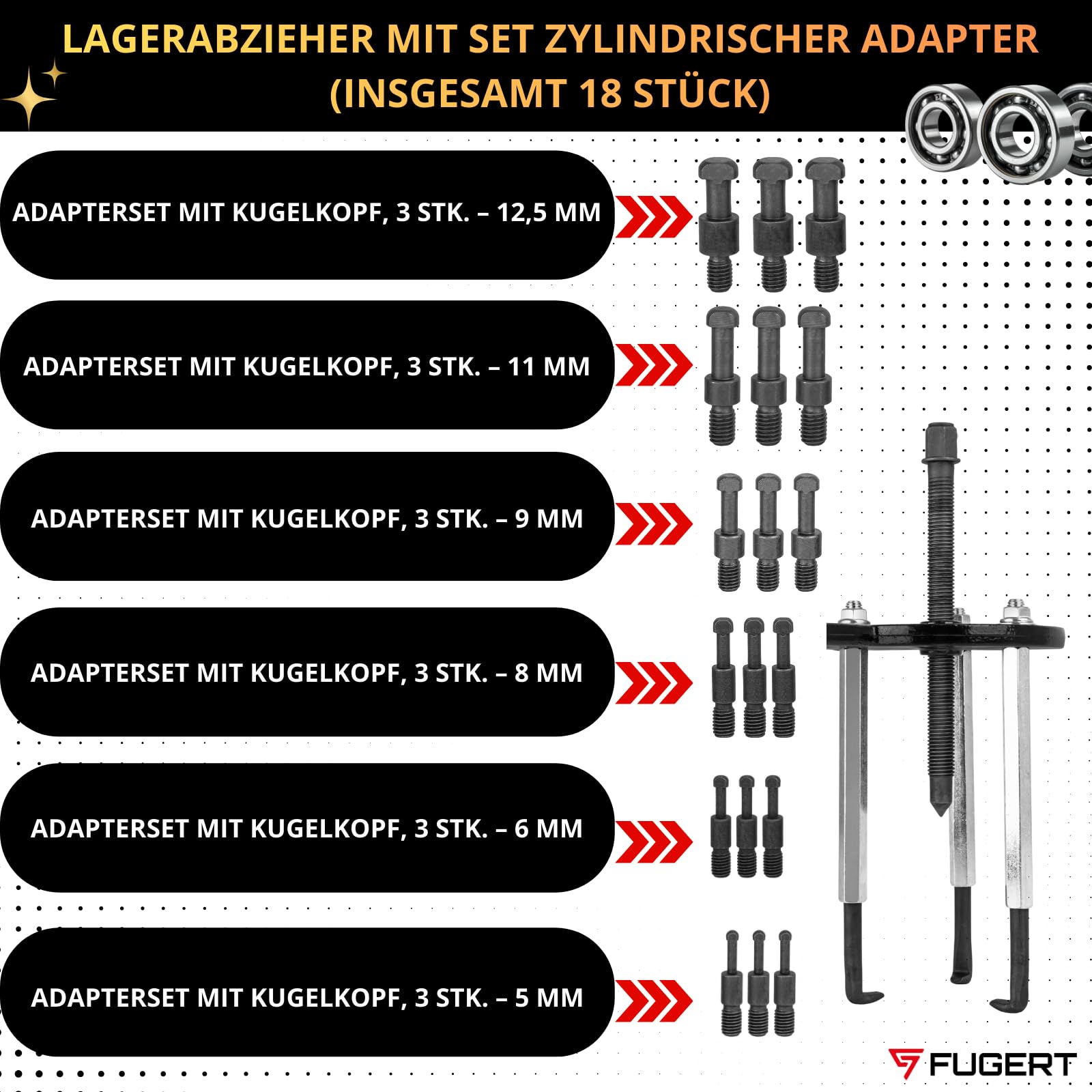 Lagerabzieher Set, Kugellager Abzieher & Innenlager Abzieher, stabiler 3-Arm Innenabzieher Werkzeug zum schonenden Entfernen festsitzender Lager, universal für Werkstatt, 45–105 mm, 21-tlg.