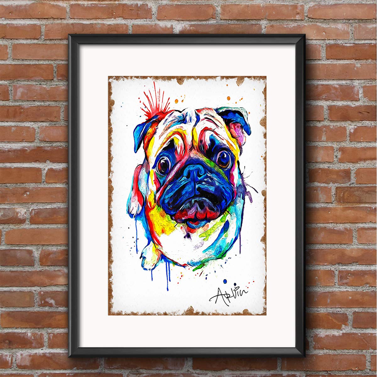 Amazon.co.jp: 油絵 動物絵 パグ 現代絵画 モダンアート