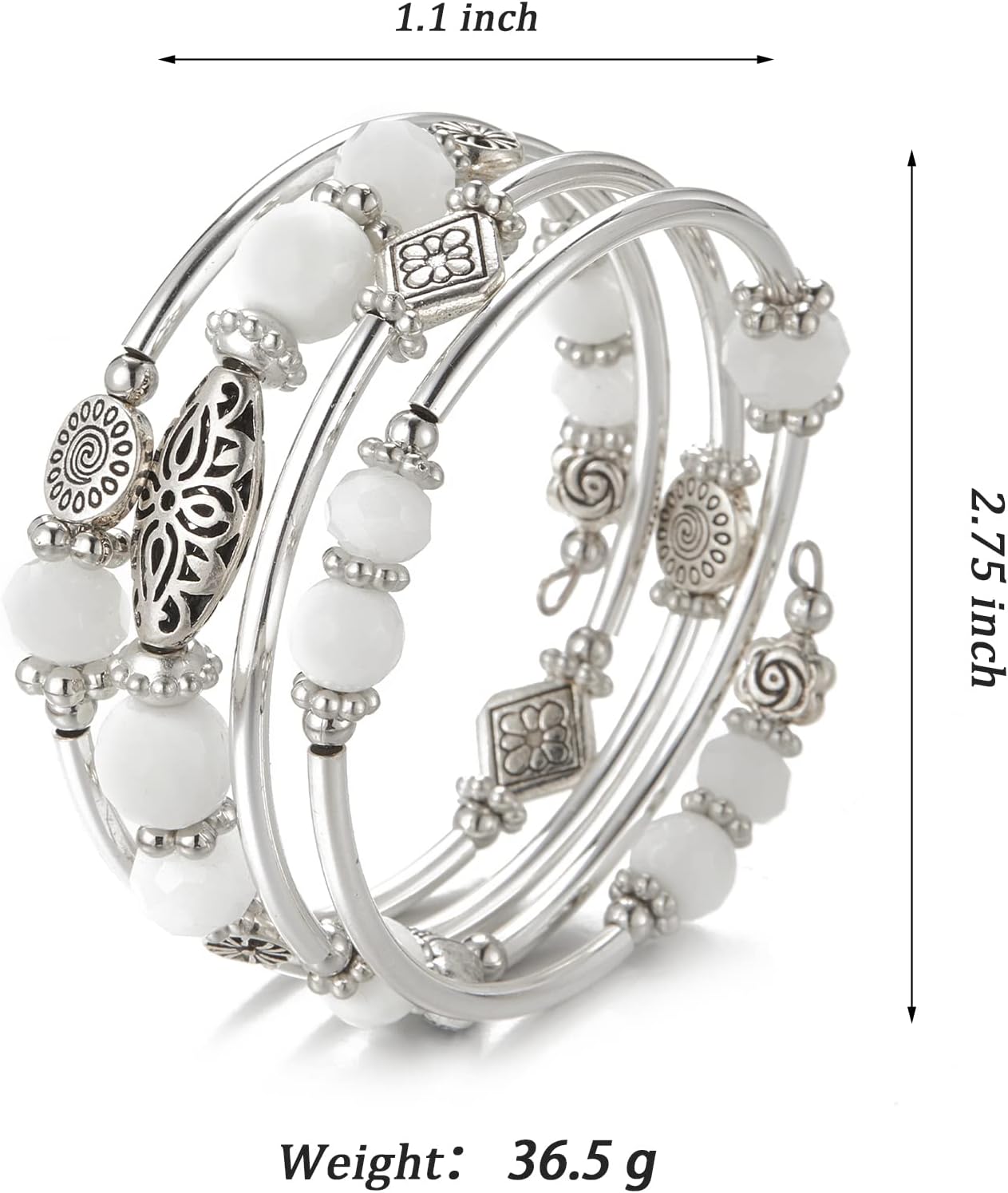 FULU AUTUMN Stackable Beaded Bracelets for Women Boho Wrap Silver Bracelet Layered Fashion Jewelry Gifts for Her - Image 6